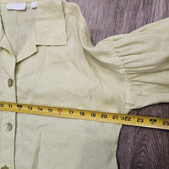 Debra DeRoo Linen Tunic Top Womens M Lime Green Balloon Sleeve Lagenlook Boho - Picture 7 of 8